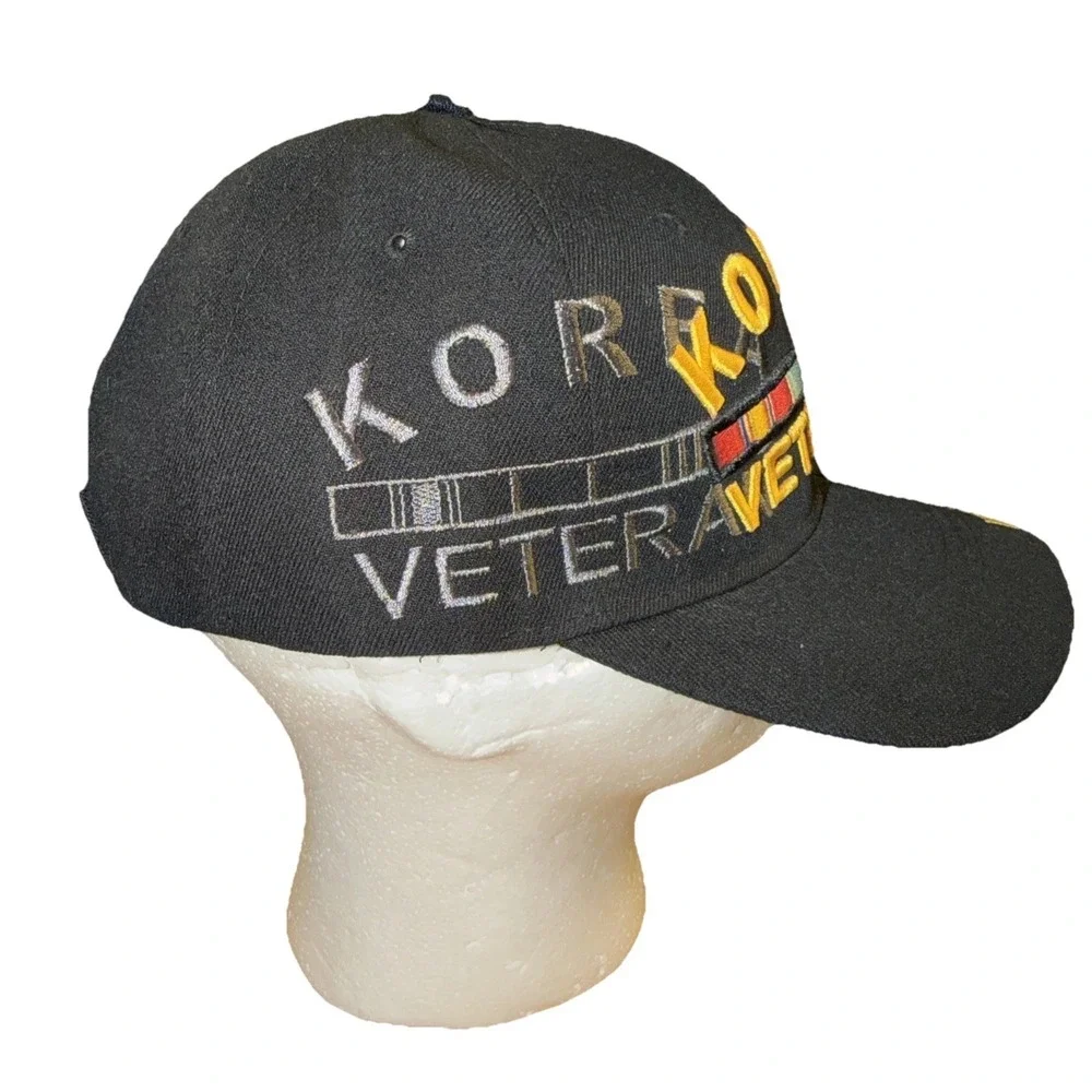Korea War Veteran Black Hat Baseball Cap US Warriors One Size FIts All Snap Back